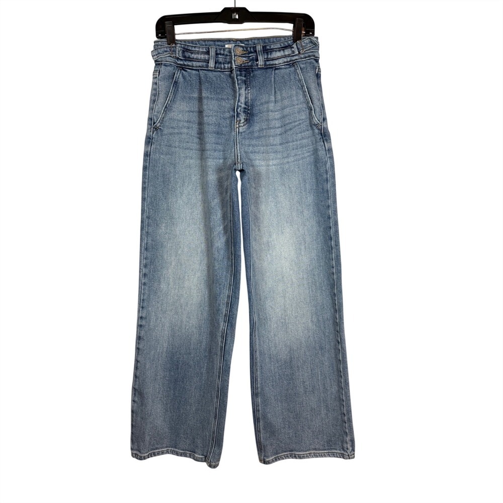 KanCan Women Light Wash Wide Leg Pleated High Rise Jeans KC9368M Size 7/27 Blue
